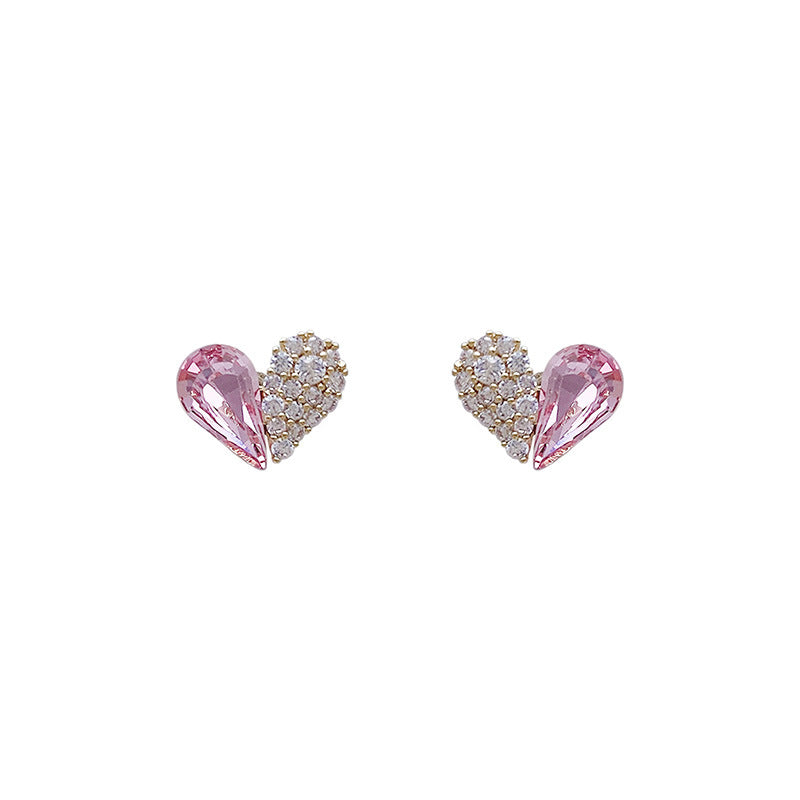 Small Crystal Diamond Heart Studs