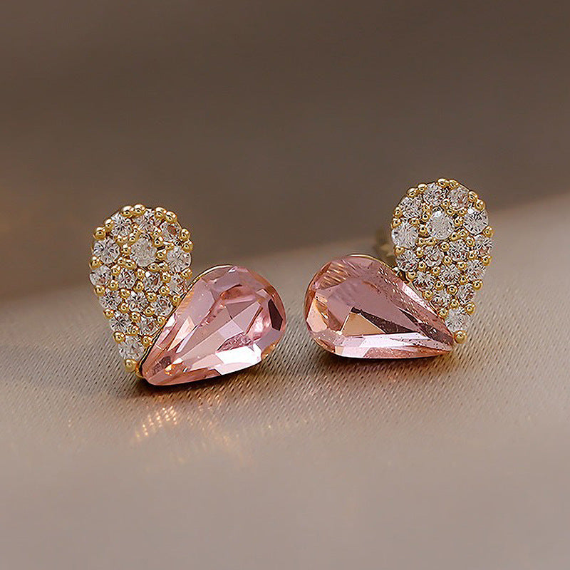 Small Crystal Diamond Heart Studs