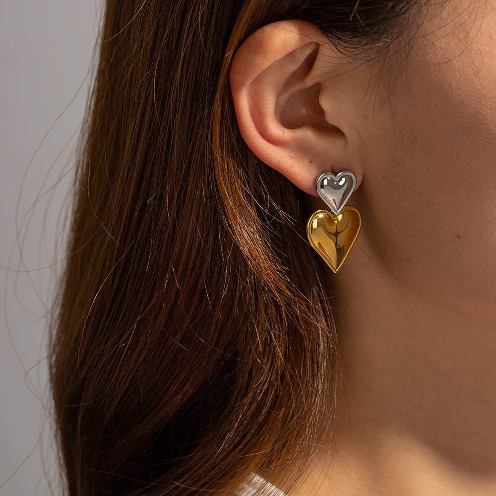 Double Heart Minimilist Earrings