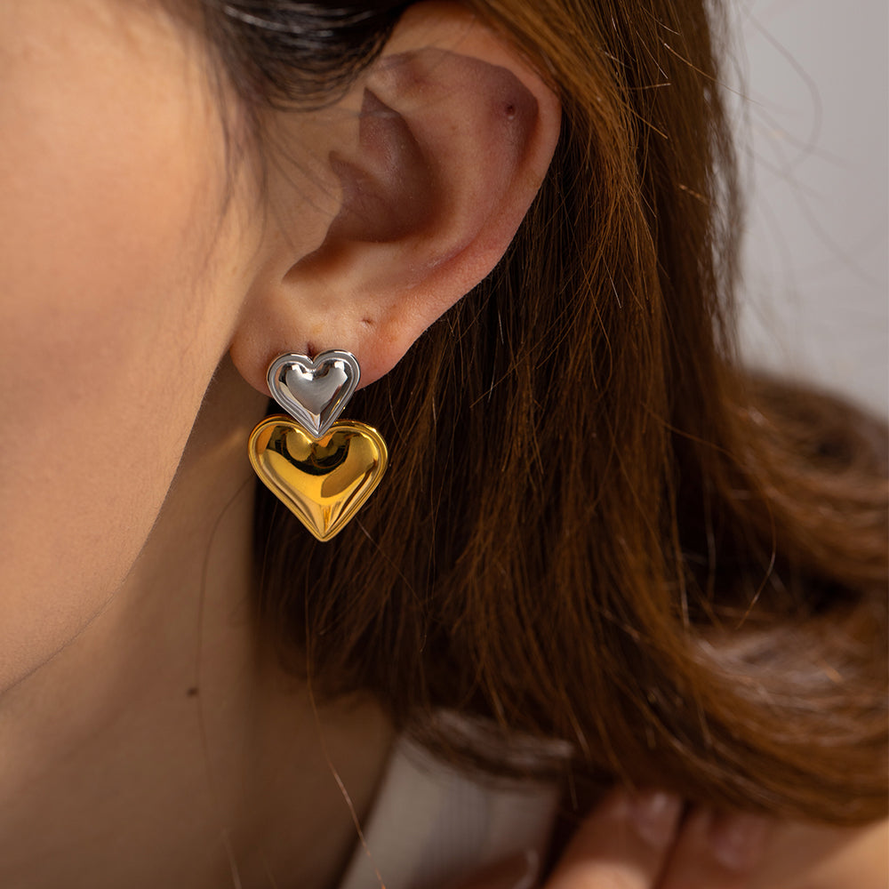 Double Heart Minimilist Earrings
