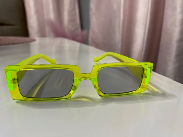 Square Transparent Neon Green Sunglasses