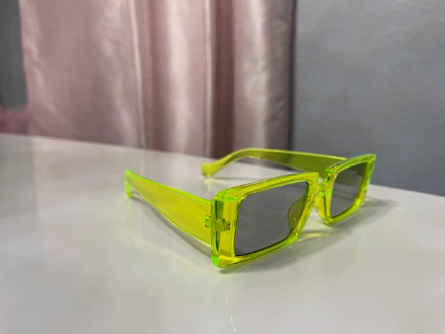 Square Transparent Neon Green Sunglasses