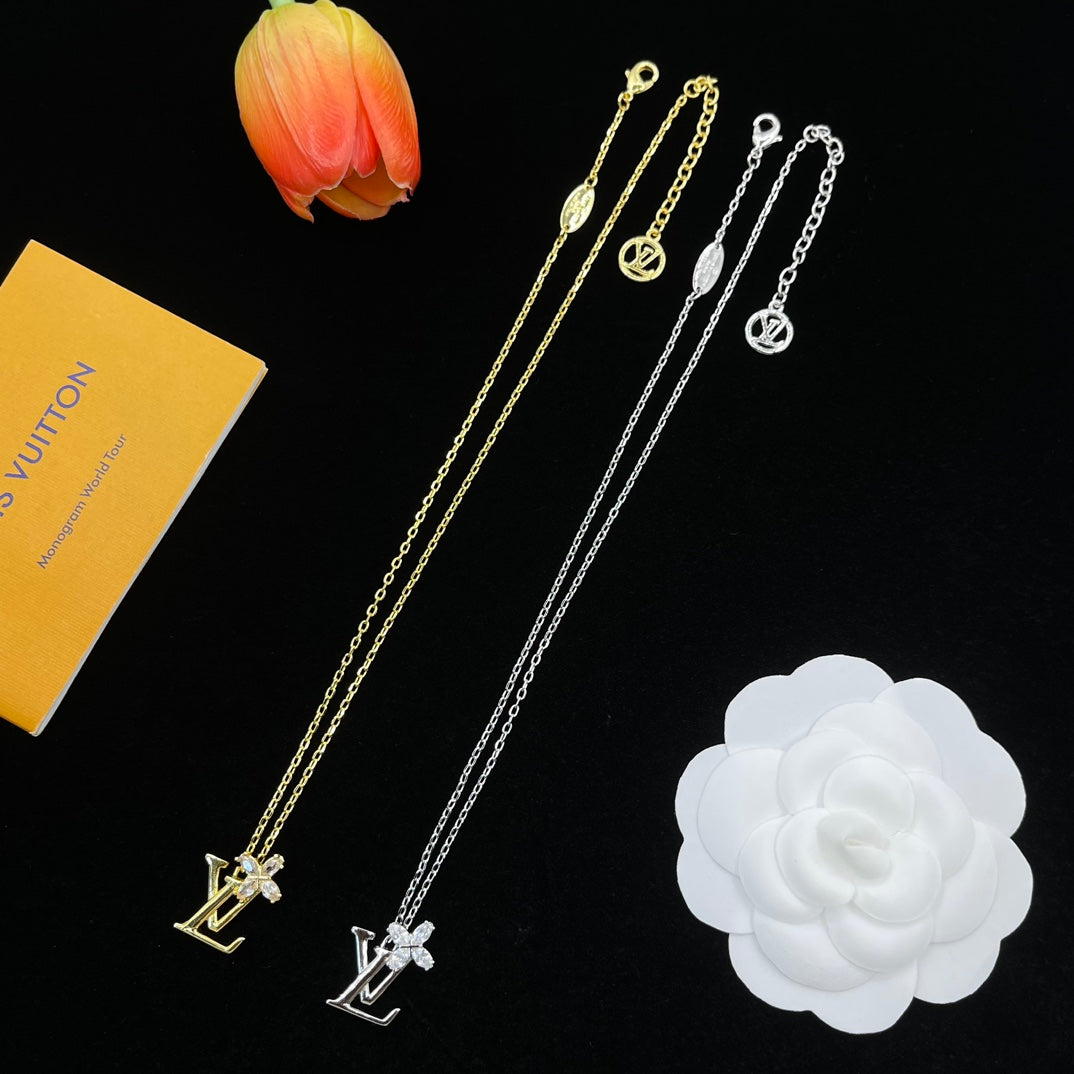 LV Inspired Zirconia Flower Necklace