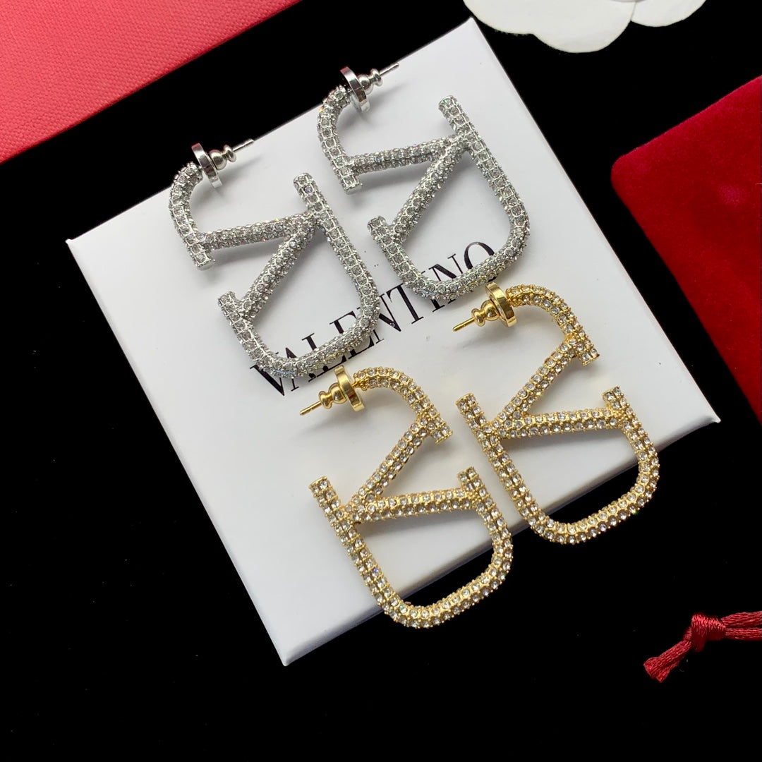 "V" Oversized Rhinestone Earrings