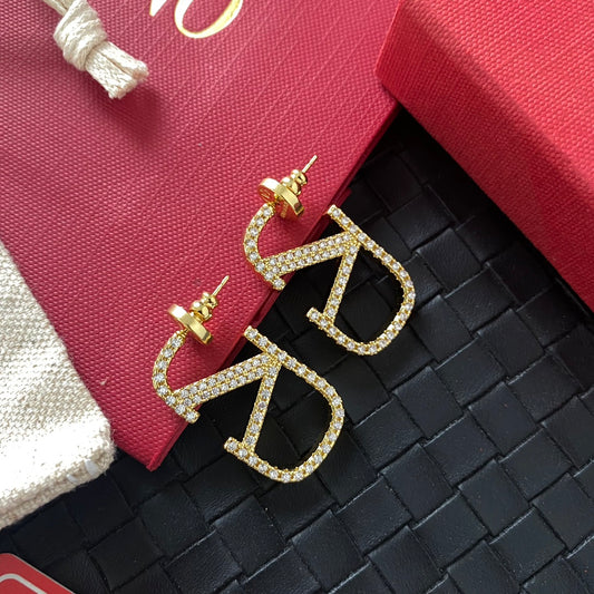 "V" Small Rhinestone Earrings