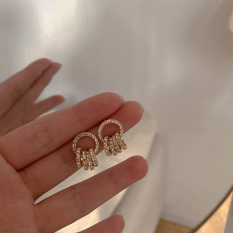 elegant geometric rhinestone circle earrings
