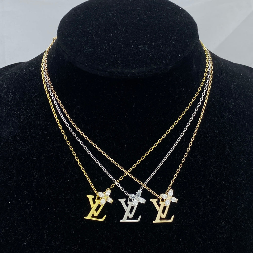 LV Inspired Zirconia Flower Necklace