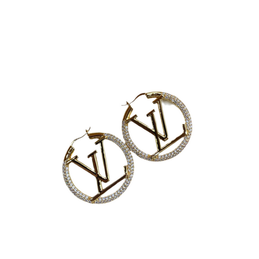 LV Inspired Rhinestone Hoops