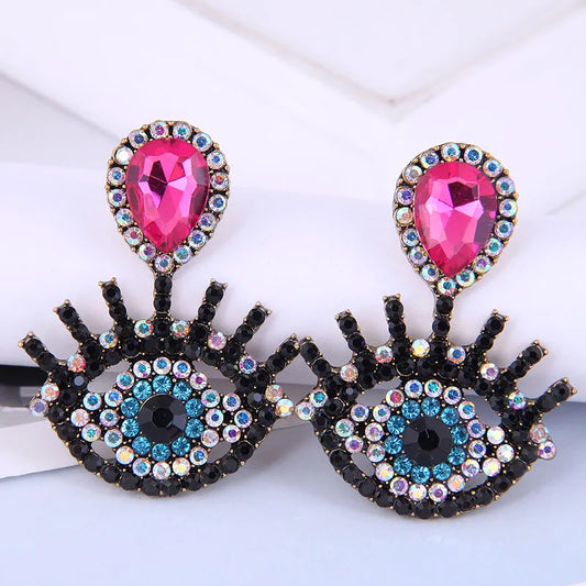 Fushia Diamond Fashion Eye Earrings