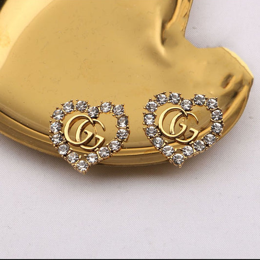 GG Rhinestone Heart Earrings