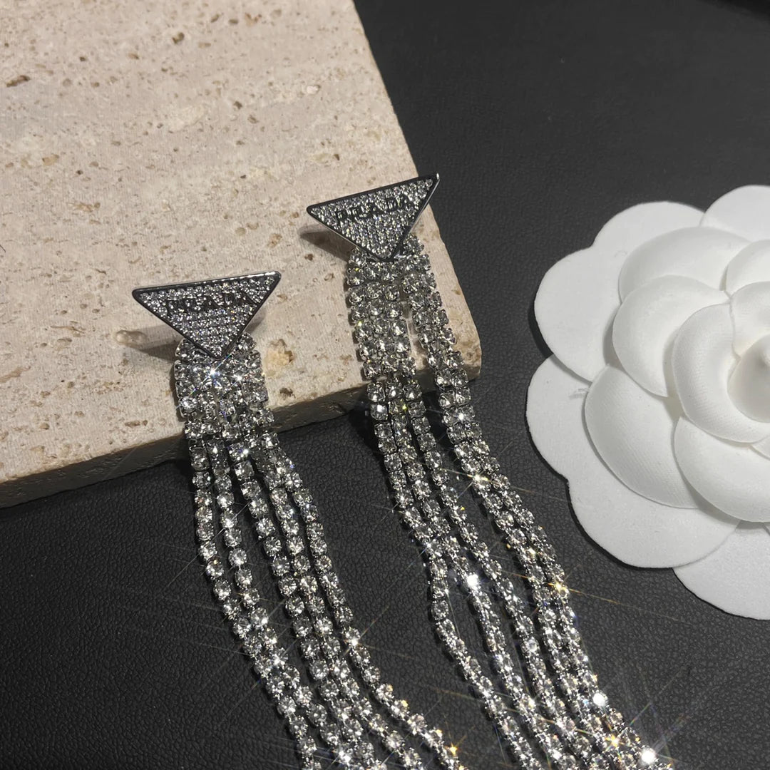 Triangle Rhinestone Fringe Earrings