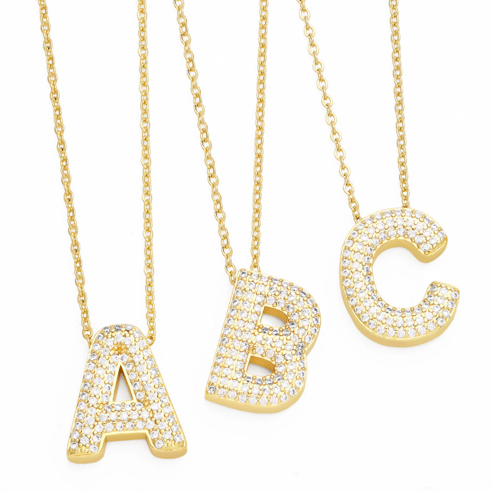 Rhinestone Bubble Letter Necklace