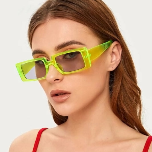 Square Transparent Neon Green Sunglasses