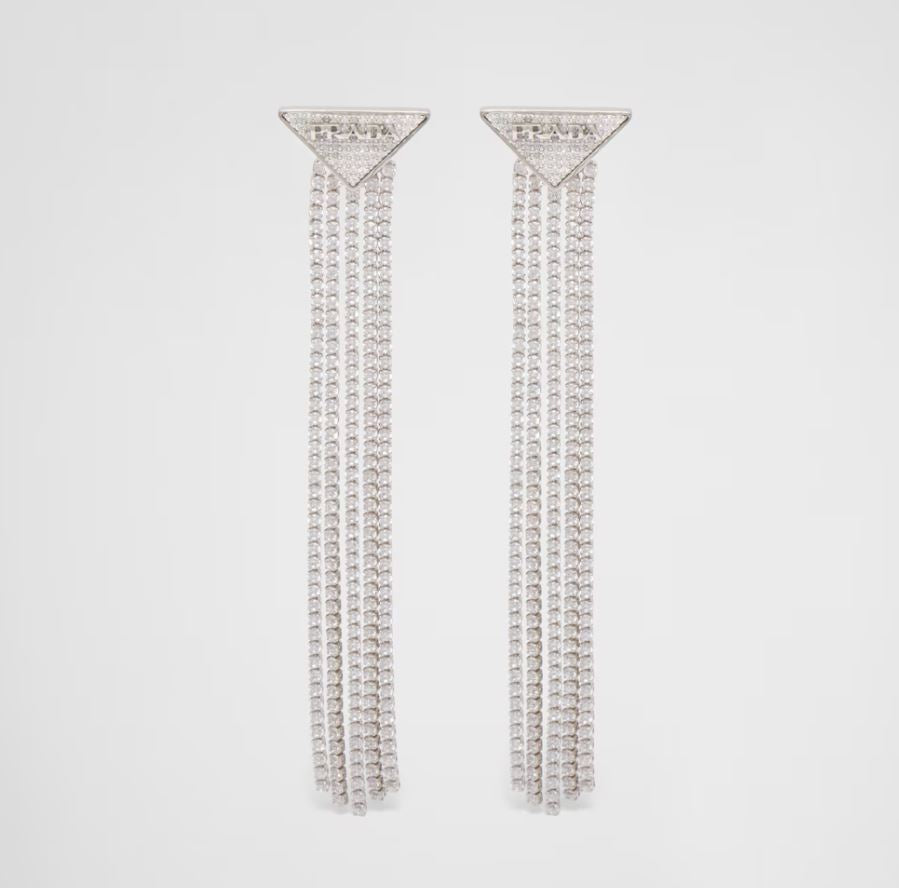 Triangle Rhinestone Fringe Earrings