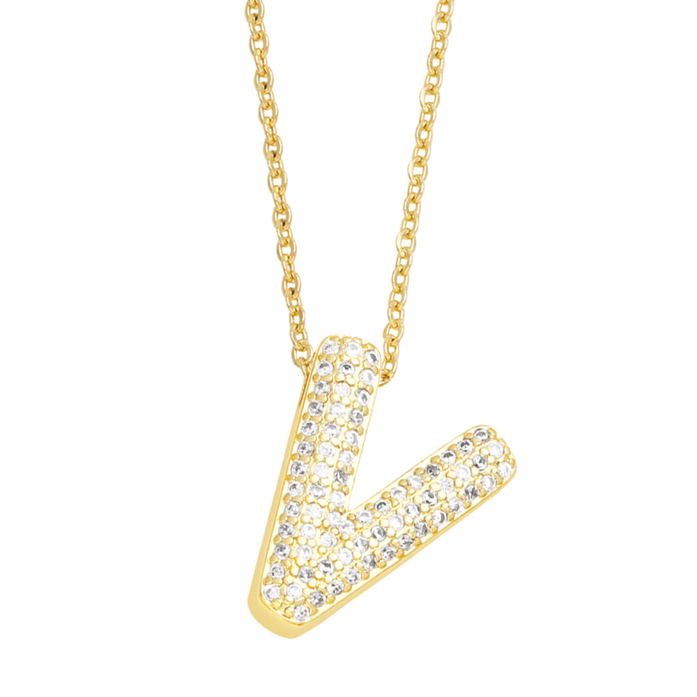 Rhinestone Bubble Letter Necklace