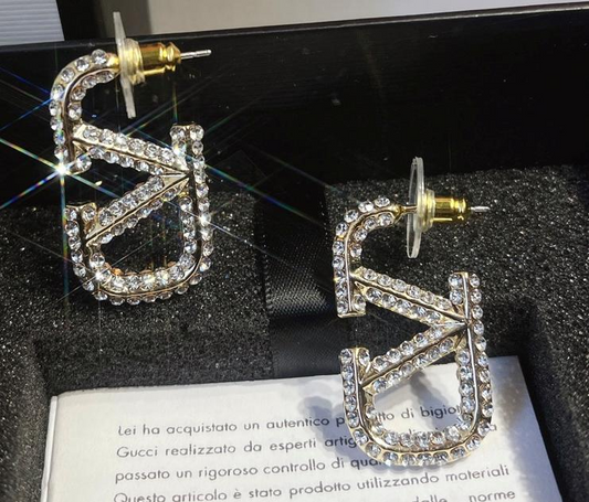 V Rhinestone Earrings