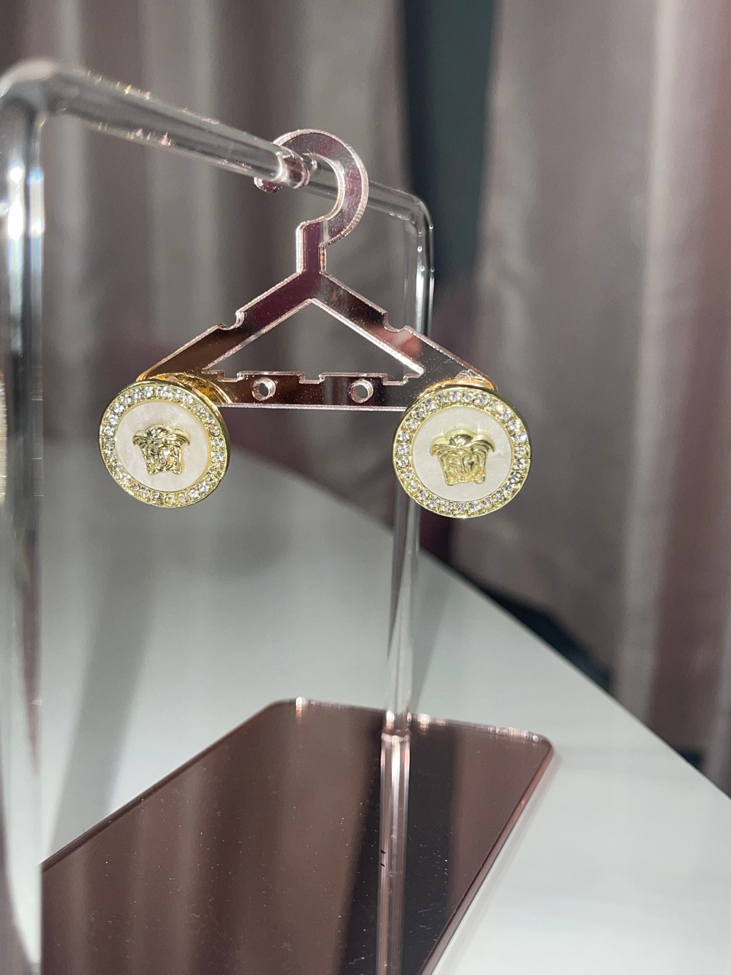 Medusa White and Gold Earrings