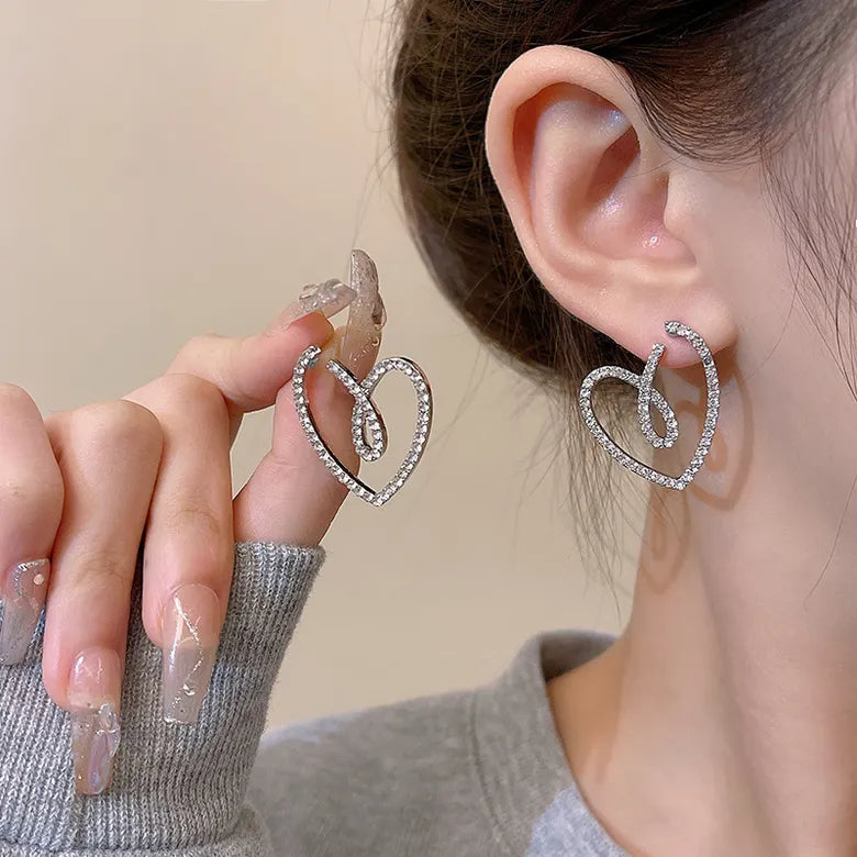 Silver Heart Hoops